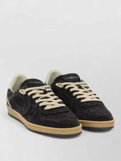 Philippe Model Lace Up Sneakers Suede Upper Rubber Sole In Black