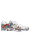 Philippe Model Prsx Low Sneakers In Leather And Suede With Micro Crystals In Multicolor