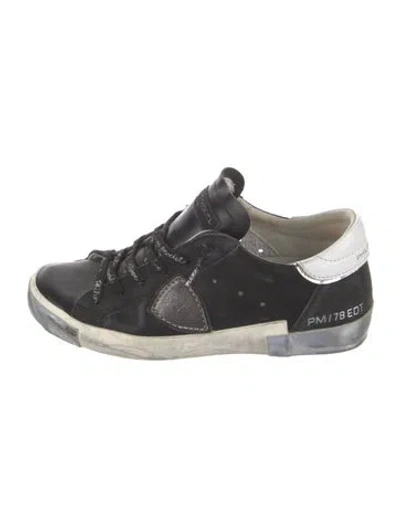 Pre-owned Philippe Model Leather Colorblock Pattern Sneakers In Black