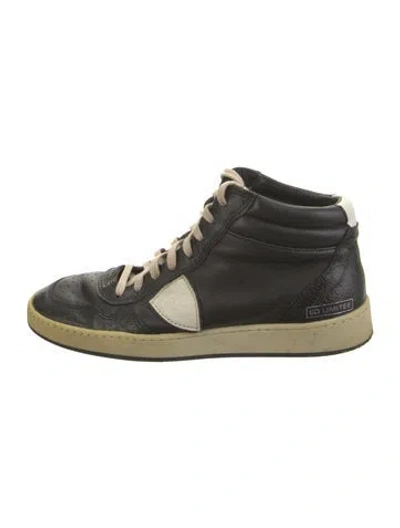 Pre-owned Philippe Model Leather Colorblock Pattern Sneakers In Black