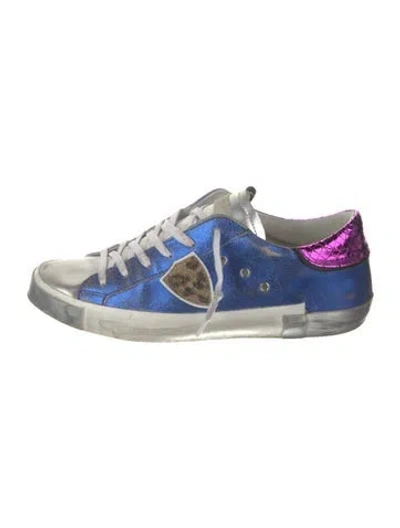 Pre-owned Philippe Model Leather Colorblock Pattern Sneakers In Blue