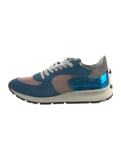 Pre-owned Philippe Model Leather Colorblock Pattern Sneakers In Blue