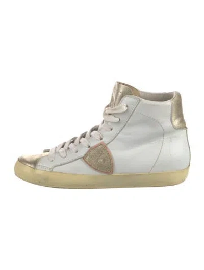 Pre-owned Philippe Model Leather Colorblock Pattern Sneakers In Neutral