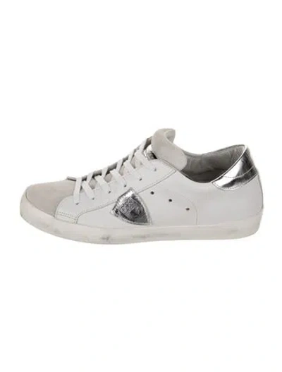 Pre-owned Philippe Model Leather Colorblock Pattern Sneakers In White