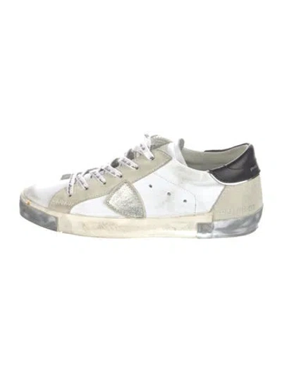 Pre-owned Philippe Model Leather Colorblock Pattern Sneakers In White
