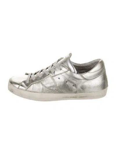 Pre-owned Philippe Model Leather Distressed Accents Sneakers In Silver
