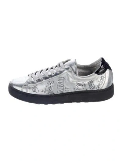 Pre-owned Philippe Model Leather Graphic Print Sneakers In Silver