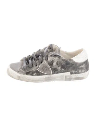 Pre-owned Philippe Model Leather Graphic Print Sneakers In Silver