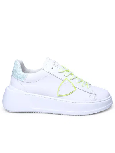 Philippe Model Leather Trainers In Blanc/jaune