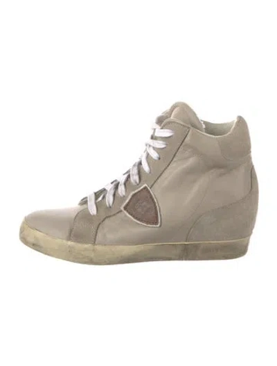 Pre-owned Philippe Model Leather Wedge Sneakers In Gray