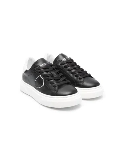 Philippe Model Kids' Logo-patch Leather Sneakers In Black