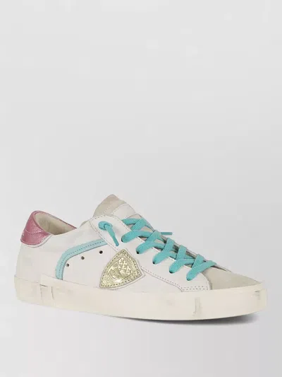 Philippe Model Low Lace Up Shoes Woman Metallic Heel In White