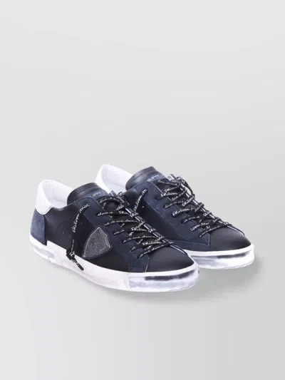 Philippe Model Low Top Leather Sneakers With Contrast Heel In Black