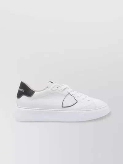 Philippe Model Low Top Leather Sneakers With Contrast Heel Tab In White