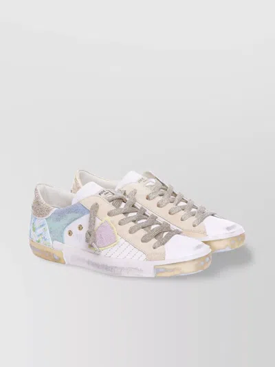 Philippe Model Low Top Leather Sneakers With Metallic Accents In White