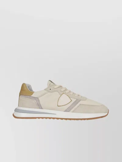Philippe Model Low Top Leather Sneakers With Suede Detailing In Neutral