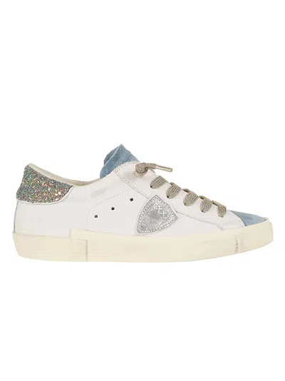 Philippe Model Low-top Sneakers With Multicolored Glitter And Vintage Finish In White