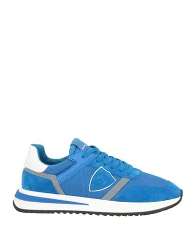 Philippe Model Man Sneakers Azure Size 9 Leather, Textile Fibers In Blue