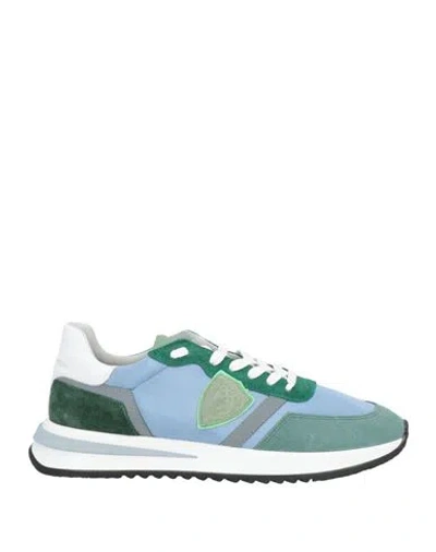 Philippe Model Man Sneakers Azure Size 9 Textile Fibers, Leather In Blue