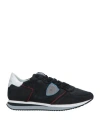 Philippe Model Man Sneakers Black Size 11 Soft Leather, Textile Fibers In Black