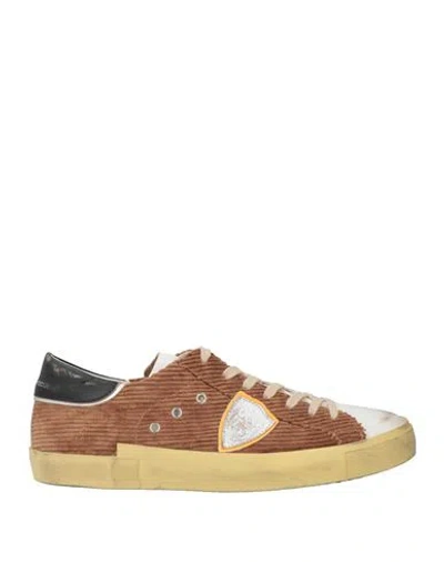 Philippe Model Man Sneakers Camel Size 8 Leather, Textile Fibers In Sand