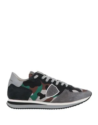 Philippe Model Man Sneakers Grey Size 9 Soft Leather, Textile Fibers In Grey