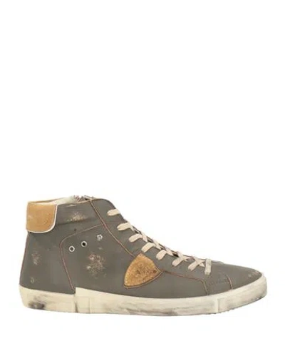 Philippe Model Man Sneakers Khaki Size 12 Leather In Gray