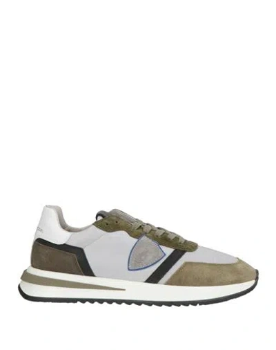 Philippe Model Man Sneakers Military Green Size 7 Leather, Textile Fibers In Multi