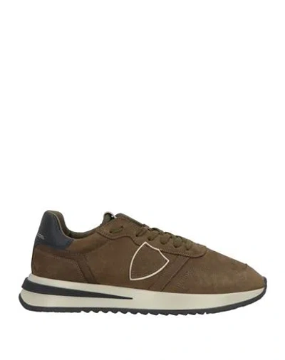 Philippe Model Man Sneakers Military Green Size 8 Leather, Textile Fibers