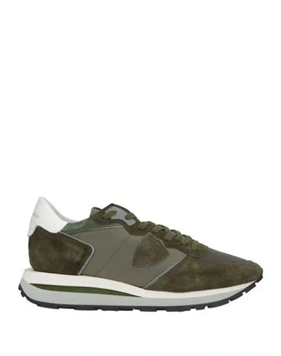 Philippe Model Man Sneakers Military Green Size 9 Leather, Textile Fibers