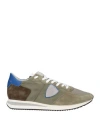Philippe Model Man Sneakers Military Green Size 9 Soft Leather, Textile Fibers In Green