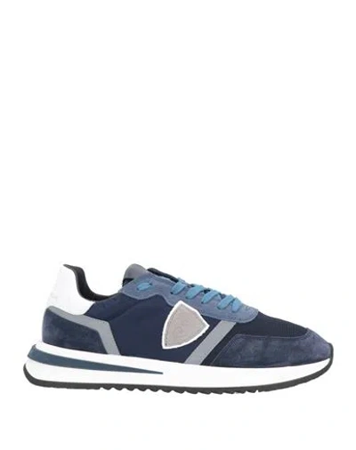 Philippe Model Man Sneakers Slate Blue Size 8 Soft Leather, Textile Fibers In Navy Blue