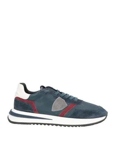 Philippe Model Man Sneakers Navy Size 9 Leather, Textile Fibers In Navy Blue