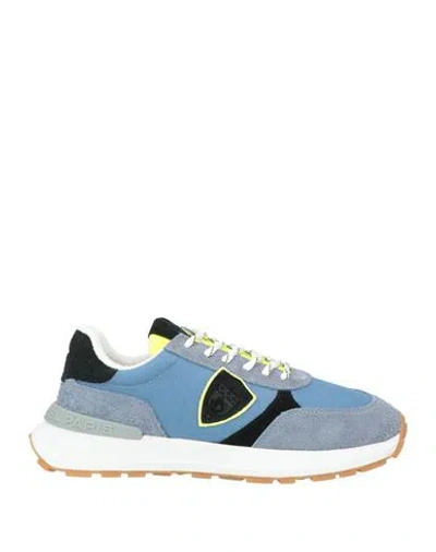 Philippe Model Man Sneakers Slate Blue Size 8 Leather, Textile Fibers