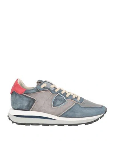 Philippe Model Man Sneakers Slate Blue Size 9 Leather, Textile Fibers