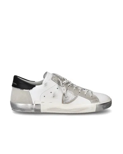Philippe Model Low-top Leather Sneakers With Suede Overlays In Gray