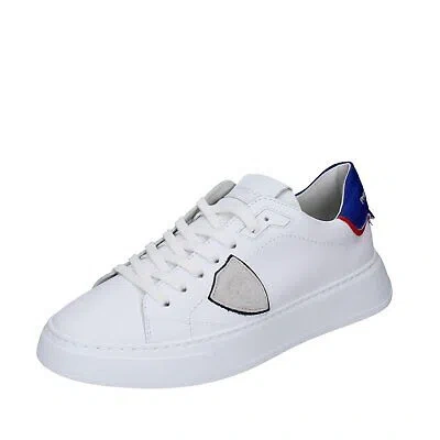 Pre-owned Philippe Model Men's Shoes  7 (eu 40) Sneakers White Leather Blue Ex647-40