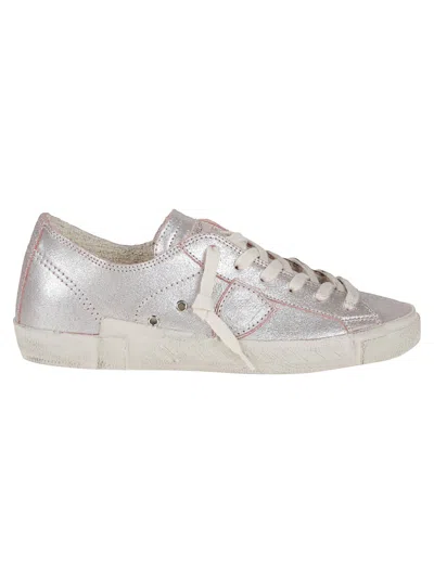Philippe Model Metallic Finish Leather Sports Sneakers