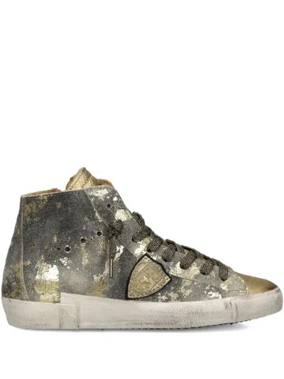 Philippe Model Metallic High-top Sneakers In Gold