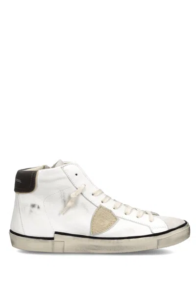 Philippe Model Mid Leather And Suede Sneakers In White
