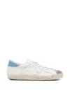 Philippe Model Paris Leather And Suede Crackled Blue Heel Sneakers In White