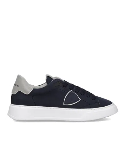 Philippe Model Navy Nubuck Low-top Sneakers In Black