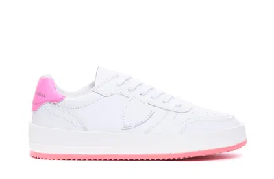 Philippe Model Nice Low Sneakers In White, Pink