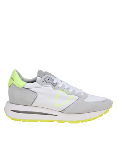 Philippe Model Tropez Haute Low Sneakers In Suede And Nylon Color White And Yellow In Blanc/jaune
