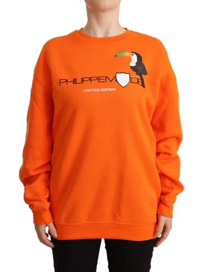 Philippe Model Orange Printed Long Sleeves Pullover Women's Sweater