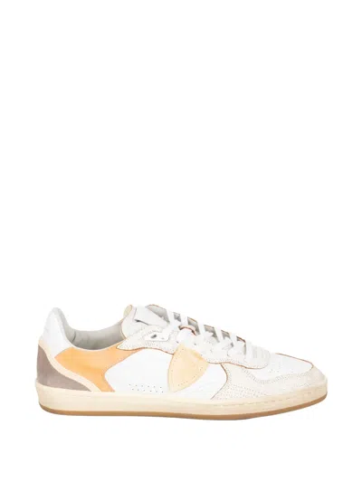 Philippe Model Panelled Crackle-effect Sneakers In White