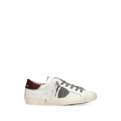Philippe Model Paris Distressed Calf Leather Sneakers In White