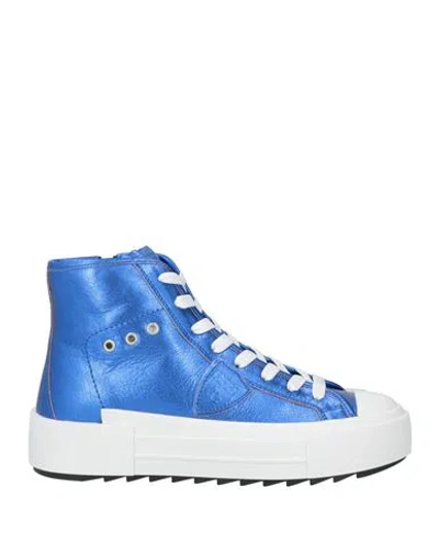 Philippe Model Paris Haute Woman Sneakers Bright Blue Size 7 Leather In Multi