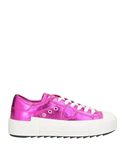 Philippe Model Paris Haute Woman Sneakers Fuchsia Size 7 Leather In Purple