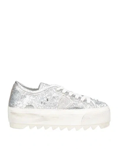 Philippe Model Paris Haute Woman Sneakers Silver Size 7 Textile Fibers In Multi